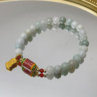 Buddha Gift Tibetan Natural Jade Fu Character Prayer Wheel Prosperity Abundance Bracelet