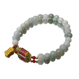 Buddha Gift Tibetan Natural Jade Fu Character Prayer Wheel Prosperity Abundance Bracelet