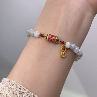 Buddha Gift Tibetan Natural Jade Fu Character Prayer Wheel Prosperity Abundance Bracelet