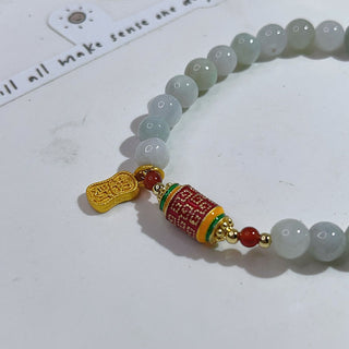 Buddha Gift Tibetan Natural Jade Fu Character Prayer Wheel Prosperity Abundance Bracelet
