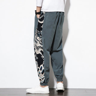 Buddha Gift Summer Dragon Waves Cotton Men's Pants With Pockets