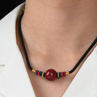 Buddha Gift Cinnabar Lucky Bead Keep Away Evil Spirits Necklace Pendant