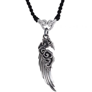 Buddha Gift 925 Sterling Silver Auspicious Clouds Wing Cotton Rope Deerskin Rope Necklace Pendant