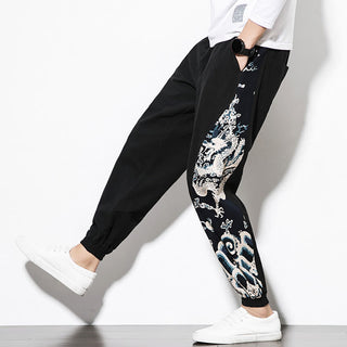 Buddha Gift Summer Dragon Waves Cotton Men's Pants With Pockets