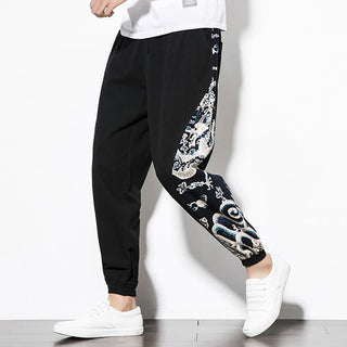 Buddha Gift Summer Dragon Waves Cotton Men's Pants With Pockets