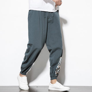 Buddha Gift Summer Dragon Waves Cotton Men's Pants With Pockets