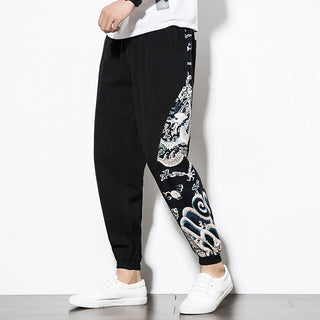 Buddha Gift Summer Dragon Waves Cotton Men's Pants With Pockets