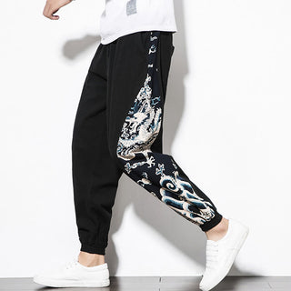 Buddha Gift Summer Dragon Waves Cotton Men's Pants With Pockets