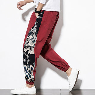 Buddha Gift Summer Dragon Waves Cotton Men's Pants With Pockets