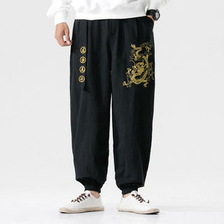 Buddha Gift Auspicious Clouds Dragon Cotton Men's Pants With Pockets