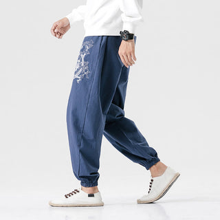 Buddha Gift Auspicious Clouds Dragon Cotton Men's Pants With Pockets