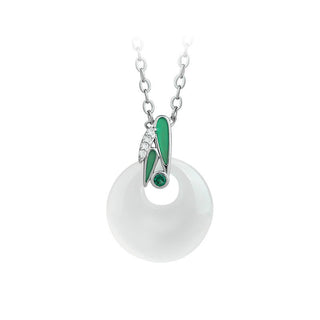 Buddha Gift Natural Chalcedony Bamboo Leaf Peace Buckle Wealth Necklace Pendant