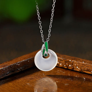 Buddha Gift Natural Chalcedony Bamboo Leaf Peace Buckle Wealth Necklace Pendant