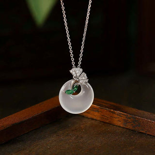 Buddha Gift Natural Chalcedony Ginkgo Leaf Peace Buckle Harmony Necklace Pendant