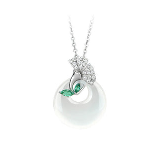 Buddha Gift Natural Chalcedony Ginkgo Leaf Peace Buckle Harmony Necklace Pendant