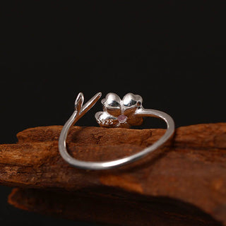 Buddha Gift 925 Sterling Silver Cherry Blossom Sakura Flower Blessing Adjustable Ring