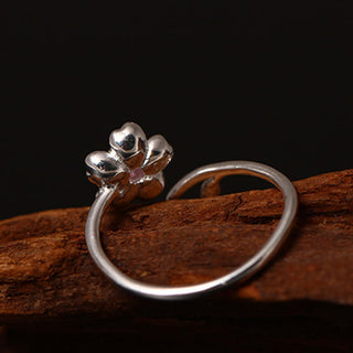 Buddha Gift 925 Sterling Silver Cherry Blossom Sakura Flower Blessing Adjustable Ring