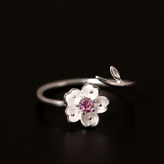 Buddha Gift 925 Sterling Silver Cherry Blossom Sakura Flower Blessing Adjustable Ring