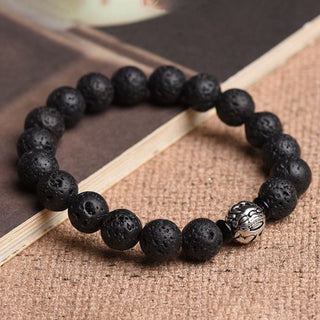 Buddha Gift Lava Rock Beads White Copper PiXiu Wealth Bracelet
