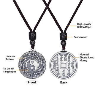 Buddha Gift 999 Sterling Silver Tai Chi Yin Yang Bagua Design Mountain Ghosts Spend Money Necklace Pendant