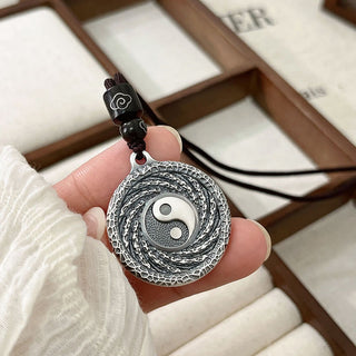 Buddha Gift 999 Sterling Silver Tai Chi Yin Yang Bagua Design Mountain Ghosts Spend Money Necklace Pendant