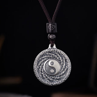 Buddha Gift 999 Sterling Silver Tai Chi Yin Yang Bagua Design Mountain Ghosts Spend Money Necklace Pendant