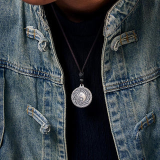 Buddha Gift 999 Sterling Silver Tai Chi Yin Yang Bagua Design Mountain Ghosts Spend Money Necklace Pendant