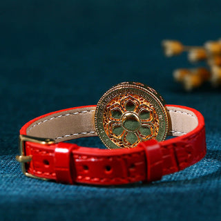 Buddha Gift Six True Words Eight Treasures Compass Jade 24K Gold Plated Luck Leather Bracelet