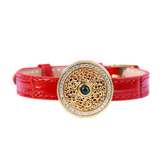 Buddha Gift Six True Words Eight Treasures Compass Jade 24K Gold Plated Luck Leather Bracelet