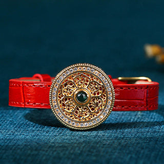 Buddha Gift Six True Words Eight Treasures Compass Jade 24K Gold Plated Luck Leather Bracelet