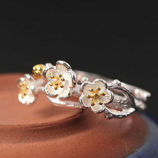 Buddha Gift 925 Sterling Silver Plum Bossom Calm Ring