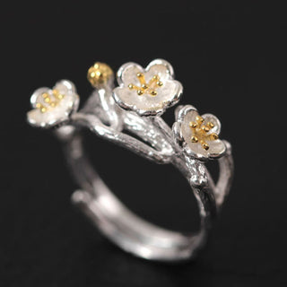 Buddha Gift 925 Sterling Silver Plum Bossom Calm Ring