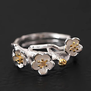 Buddha Gift 925 Sterling Silver Plum Bossom Calm Ring