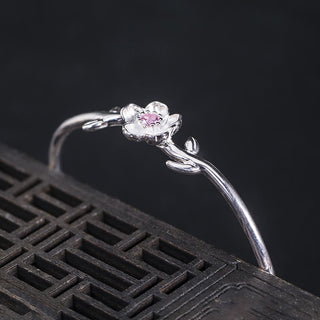 Buddha Gift 925 Sterling Silver Cherry Blossom Luck Bracelet Bangle