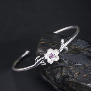 Buddha Gift 925 Sterling Silver Cherry Blossom Luck Bracelet Bangle