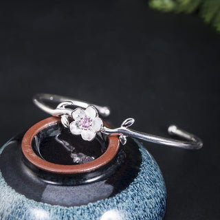 Buddha Gift 925 Sterling Silver Cherry Blossom Luck Bracelet Bangle