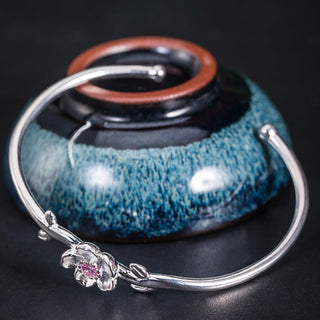 Buddha Gift 925 Sterling Silver Cherry Blossom Luck Bracelet Bangle