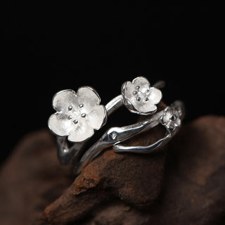 Buddha Gift 925 Sterling Silver Plum Bossom Balance Ring