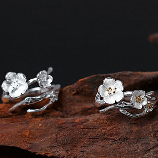 Buddha Gift 925 Sterling Silver Plum Bossom Balance Ring