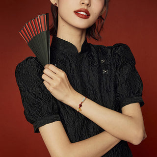 Buddha Gift Fu Character Jade Cinnabar 24K Gold Plated Luck Red String Bracelet