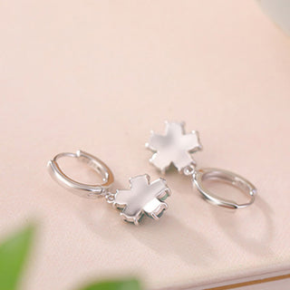 Buddha Gift 925 Sterling Silver Plated Gold Green Jade Flower Design Luck Prosperity Earrings
