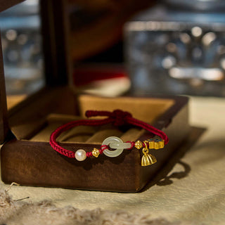 Buddha Gift Hetian Jade Lotus Peace Buckle Braided Rope Fortune Bracelet