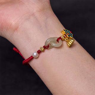 Buddha Gift Hetian Jade Lotus Peace Buckle Braided Rope Fortune Bracelet
