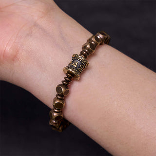 Buddha Gift Tibetan Om Mani Padme Hum Carved Copper Brass Amulet Focus Bracelet