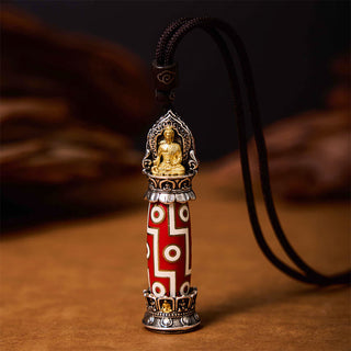 Buddha Gift Tibetan Medicine Buddha Nine-Eye Dzi Bead Protection Necklace Pendant