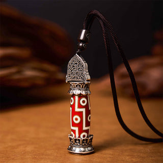 Buddha Gift Tibetan Medicine Buddha Nine-Eye Dzi Bead Protection Necklace Pendant