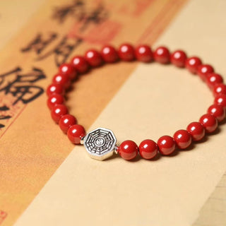 Buddha Gift 925 Sterling Silver Yin Yang Bagua Symbol Cinnabar String Concentration Bracelet