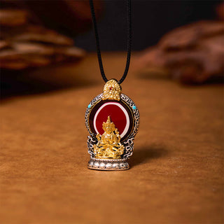 Buddha Gift Tibetan Avalokitesvara Dzi Bead Pattern Copper Purity Healing Necklace Pendant
