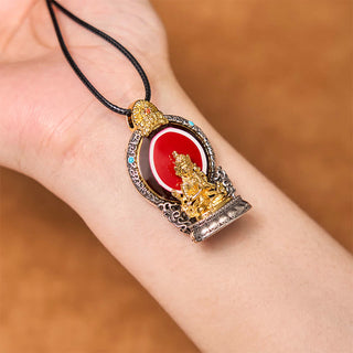 Buddha Gift Tibetan Avalokitesvara Dzi Bead Pattern Copper Purity Healing Necklace Pendant
