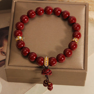 Buddha Gift Cinnabar Lotus Blessing Charm Bracelet